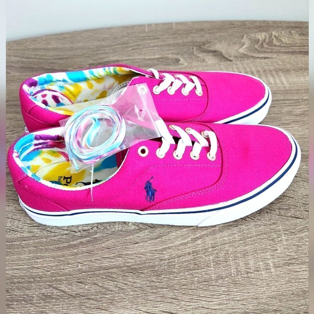 Polo Ralph Lauren Men's Keaton Canvas Sneakers Vivid Pinklight Navy 10D New